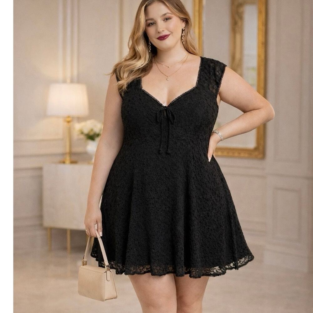 Arizona NWT Black Lace Skater Dress XXXL Fit Flare Mini Plus Size